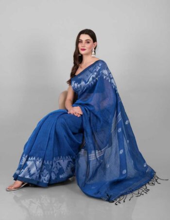 Plain-Linen-Sarees-Blue-Premium-Quality-Handloom-Saree-fifth