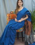 Soft Silk Cotton Sarees Blue Solid Colour