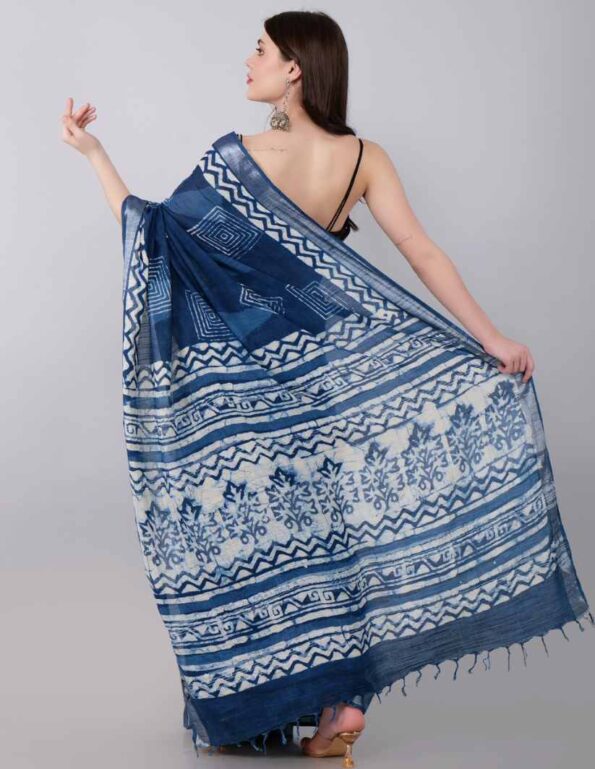 Indigo-Linen-Cotton-Saree-five