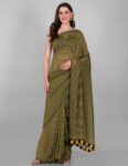 Linear-Striped-Olive-Green-Saree-Mulmul-two