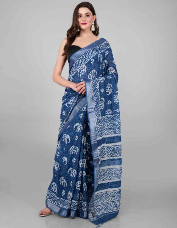 Plain-Linen-Sarees-Blue-Handloom-Saree-ONE